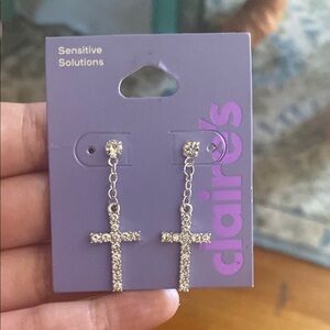 Claire's Sparkling Silver Cross Earrings